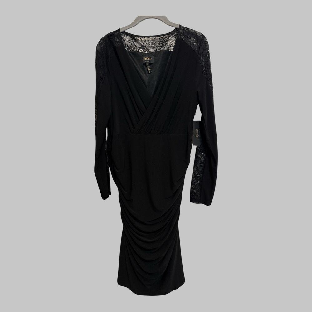Vintage Laundry Black Midi Dress Size 10 Long Lace Sleeves Faux Wrap Whimsigoth